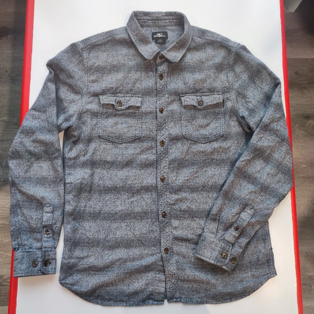 O'Neil casual button down cotton shirt grey stripes men's size M